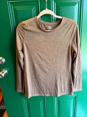 Athletic Works Brown Heather Long Sleeve Crewneck Top